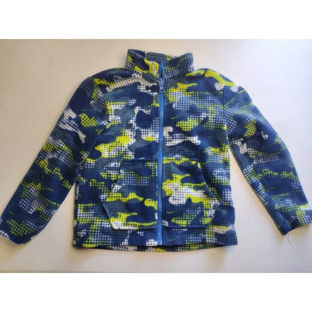 Eddie Bauer Kids Fleece Jacket Camo Blue Yellow Zip Up Outerwear Size XS 5‎ 6
